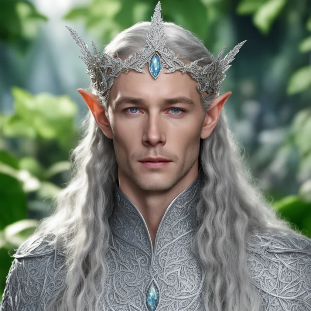 king thingol wearing small silver beach leaf elven circlet with diamonds  confident engaging wow artstation art 3