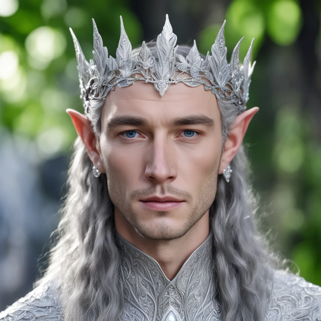 king thingol wearing small silver beach leaf elven circlet with diamonds  good looking trending fantastic 1