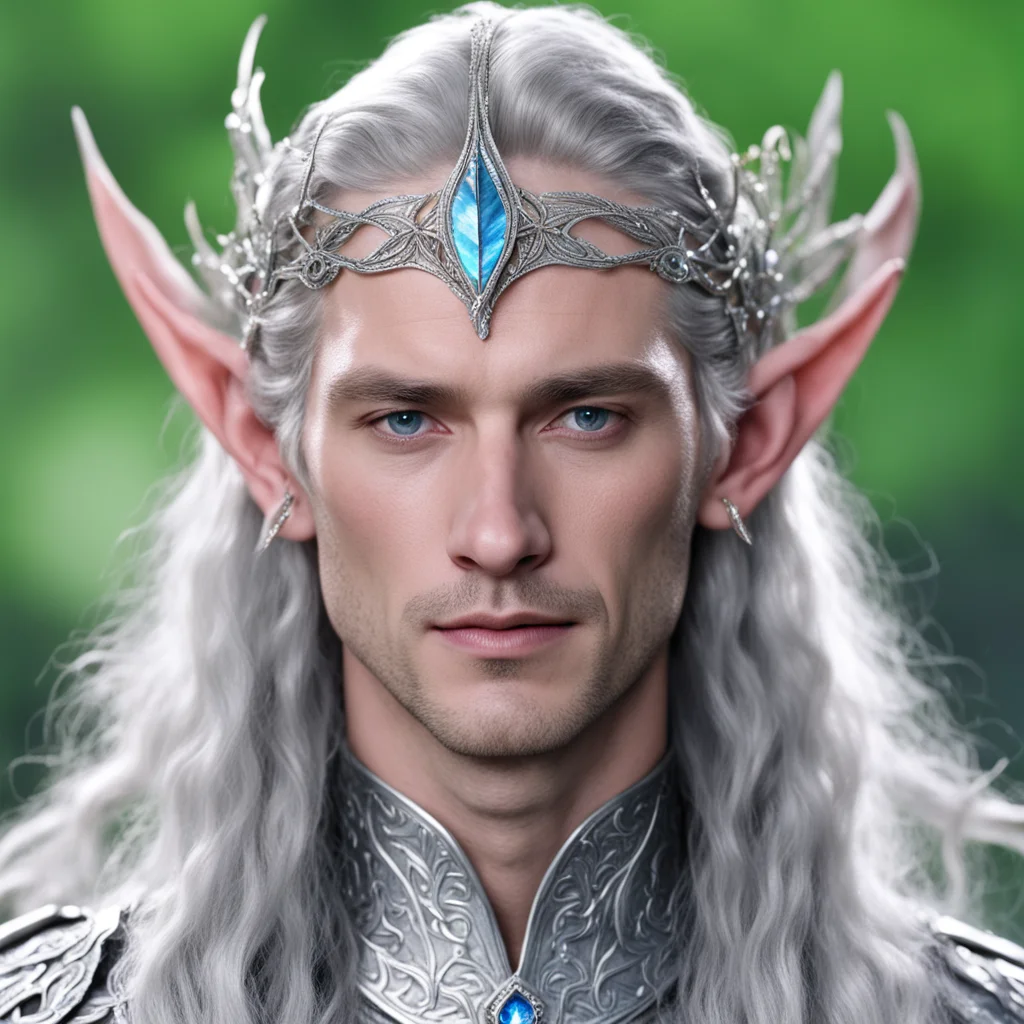 king thingol wearing small silver beach leaf elven circlet with diamonds 