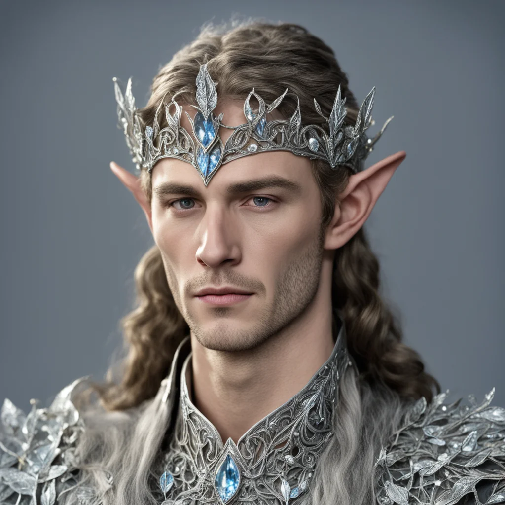 king thingol wearing small silver beech leaf elven circlet with diamonds  amazing awesome portrait 2