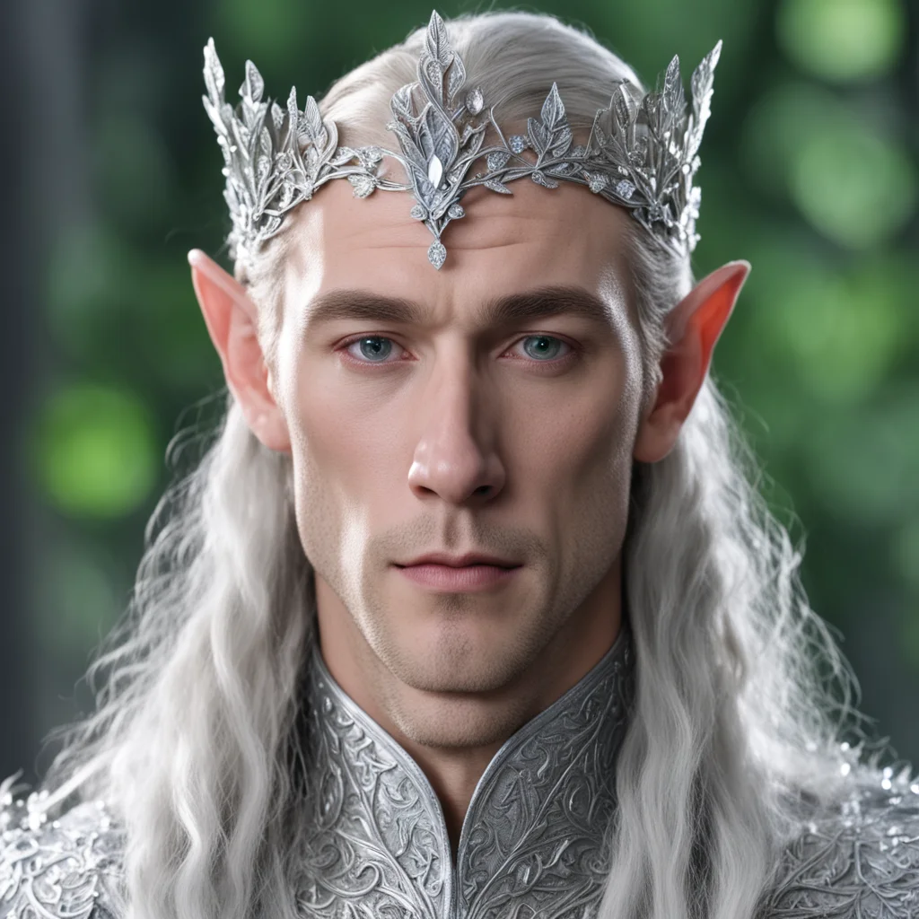 king thingol wearing small silver beech leaf elven circlet with diamonds  good looking trending fantastic 1