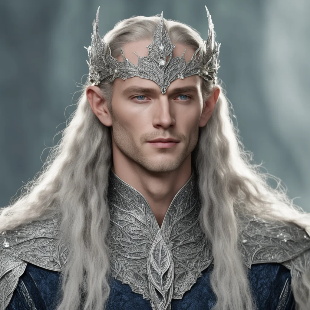 king thingol wearing small silver beech leaf elven circlet with diamonds 