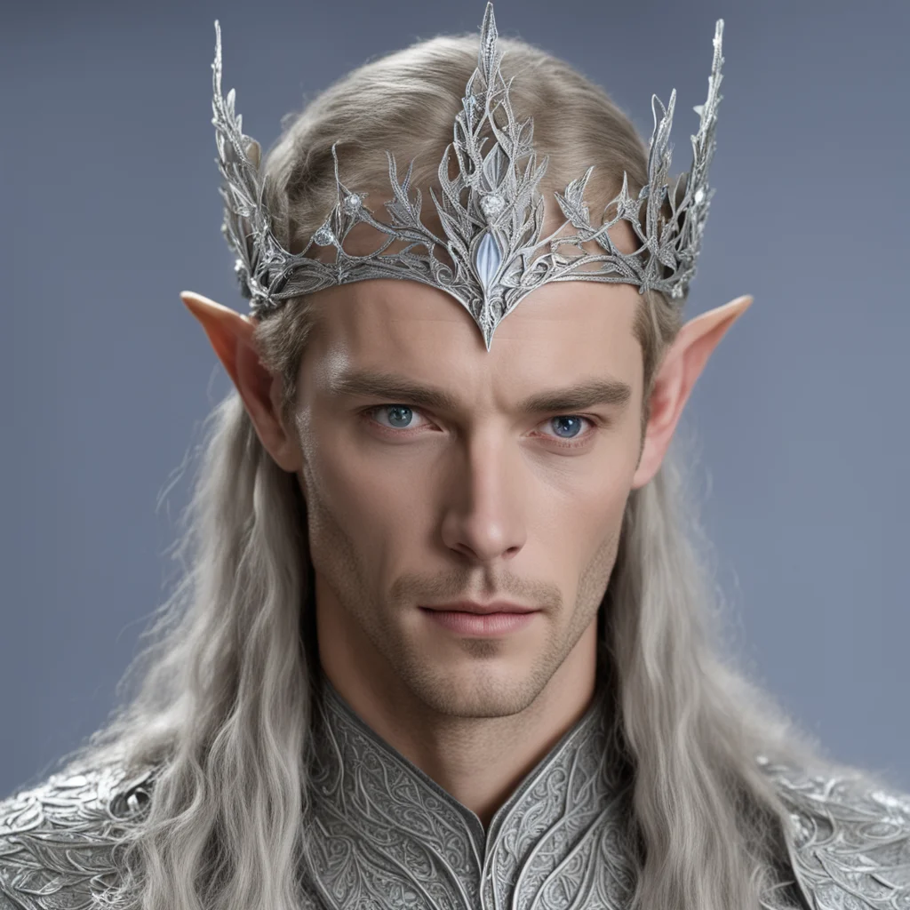 king thingol wearing small silver beech leaf elven circlet with diamonds amazing awesome portrait 2
