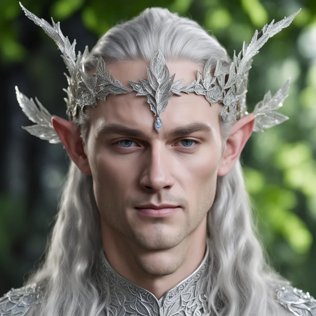 king thingol wearing small silver beech leaf elven circlet with diamonds confident engaging wow artstation art 3