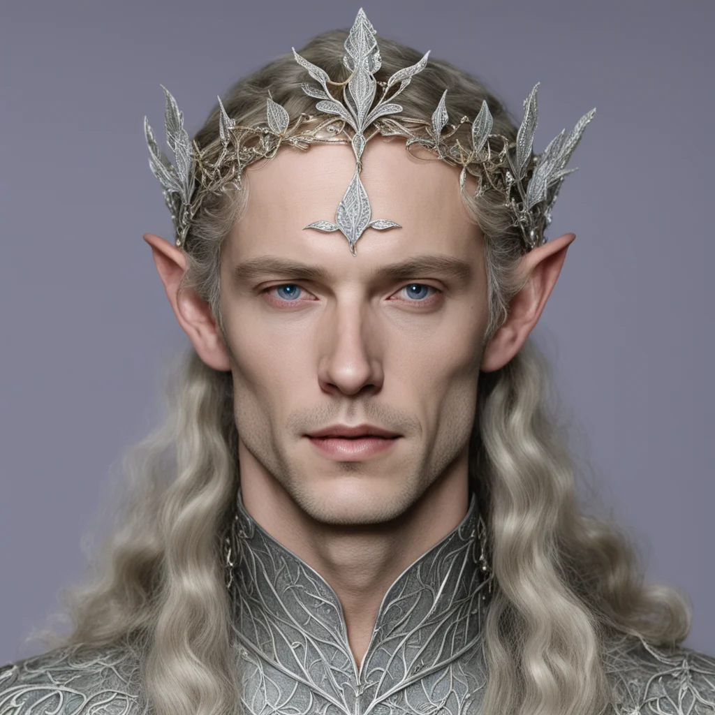 king thingol wearing small silver beech leaf elven circlet with diamonds good looking trending fantastic 1