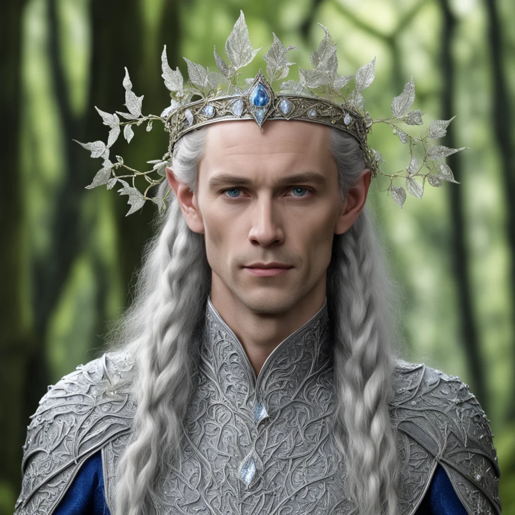 king thingol wearing small silver beech leaf elven circlet with diamonds