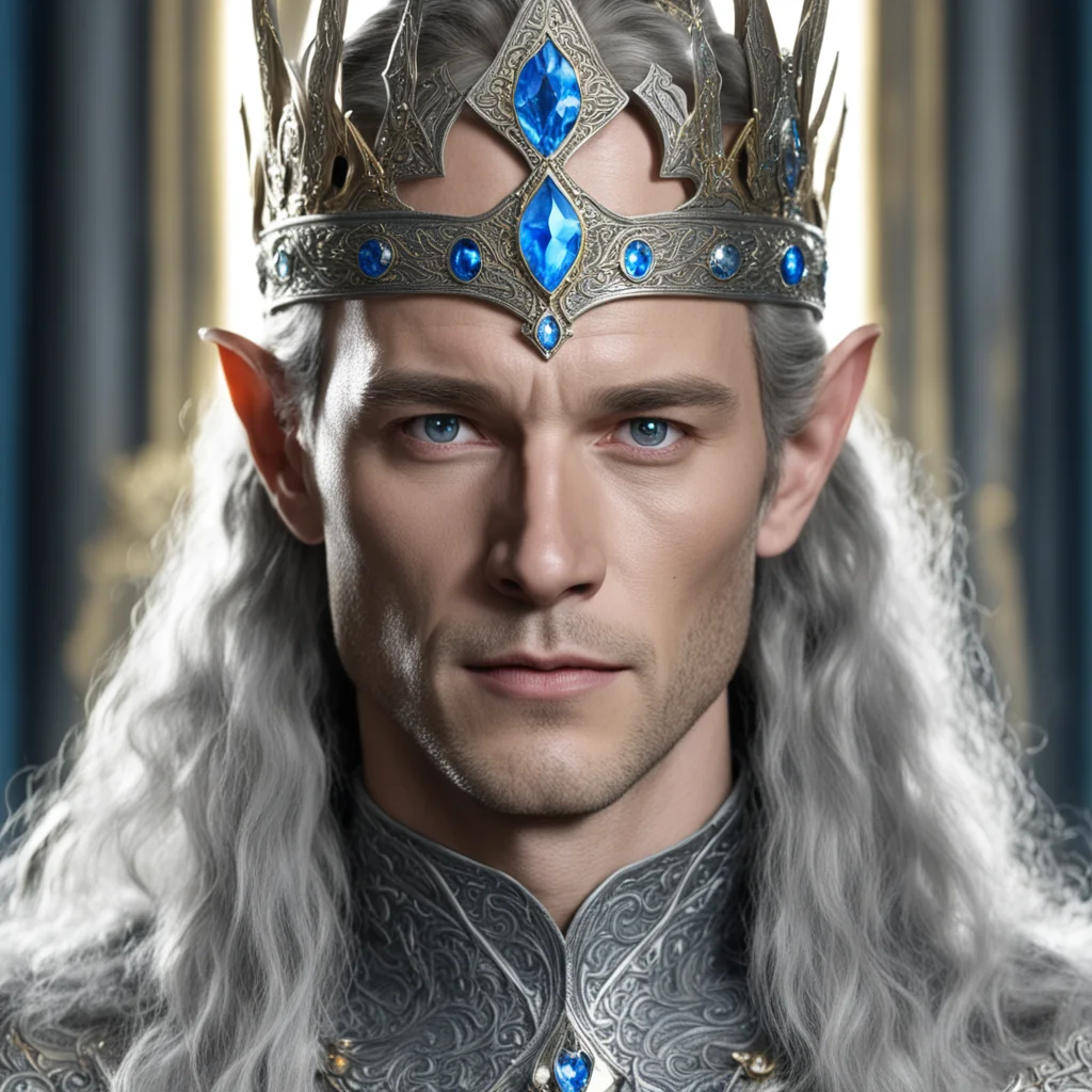 king thingol wearing small silver circlet with jewels confident engaging wow artstation art 3