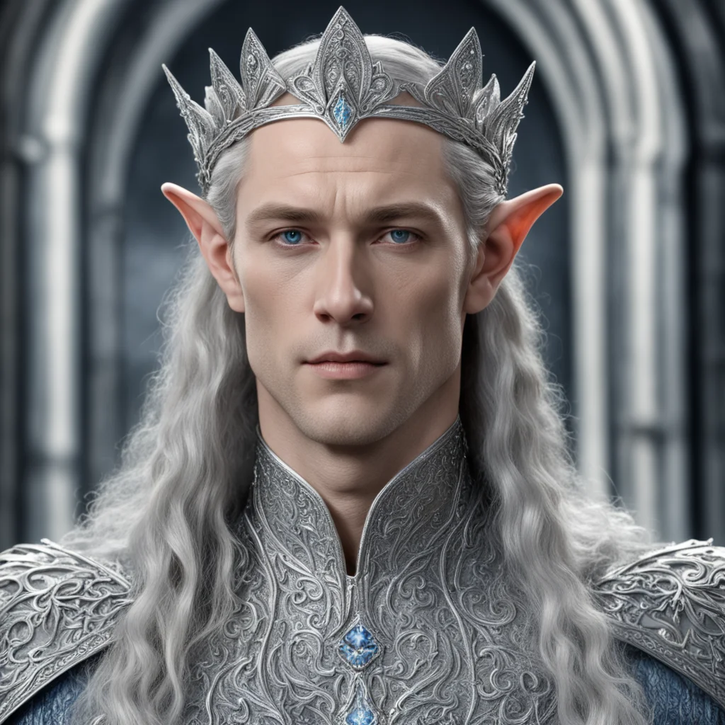 king thingol wearing small silver elvish circlet with diamond  confident engaging wow artstation art 3