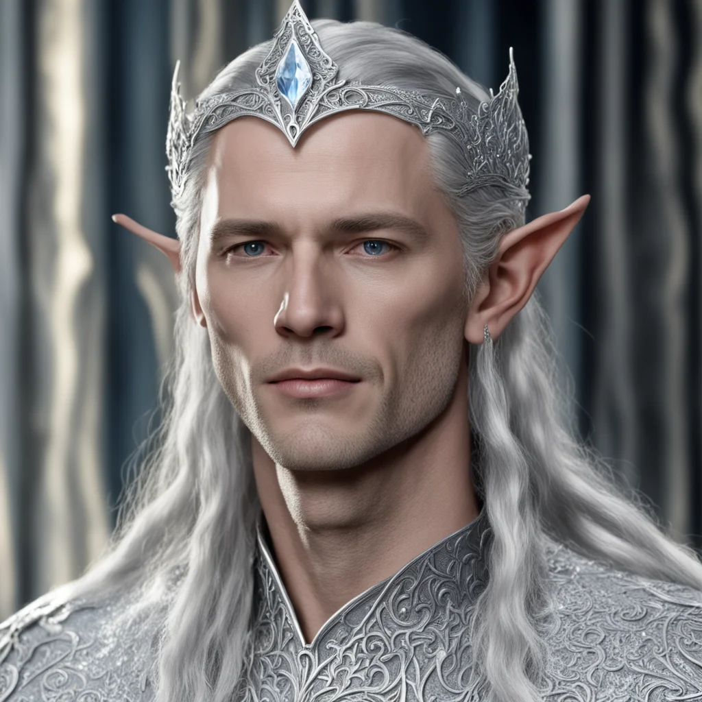 king thingol wearing small silver elvish circlet with white diamond  confident engaging wow artstation art 3