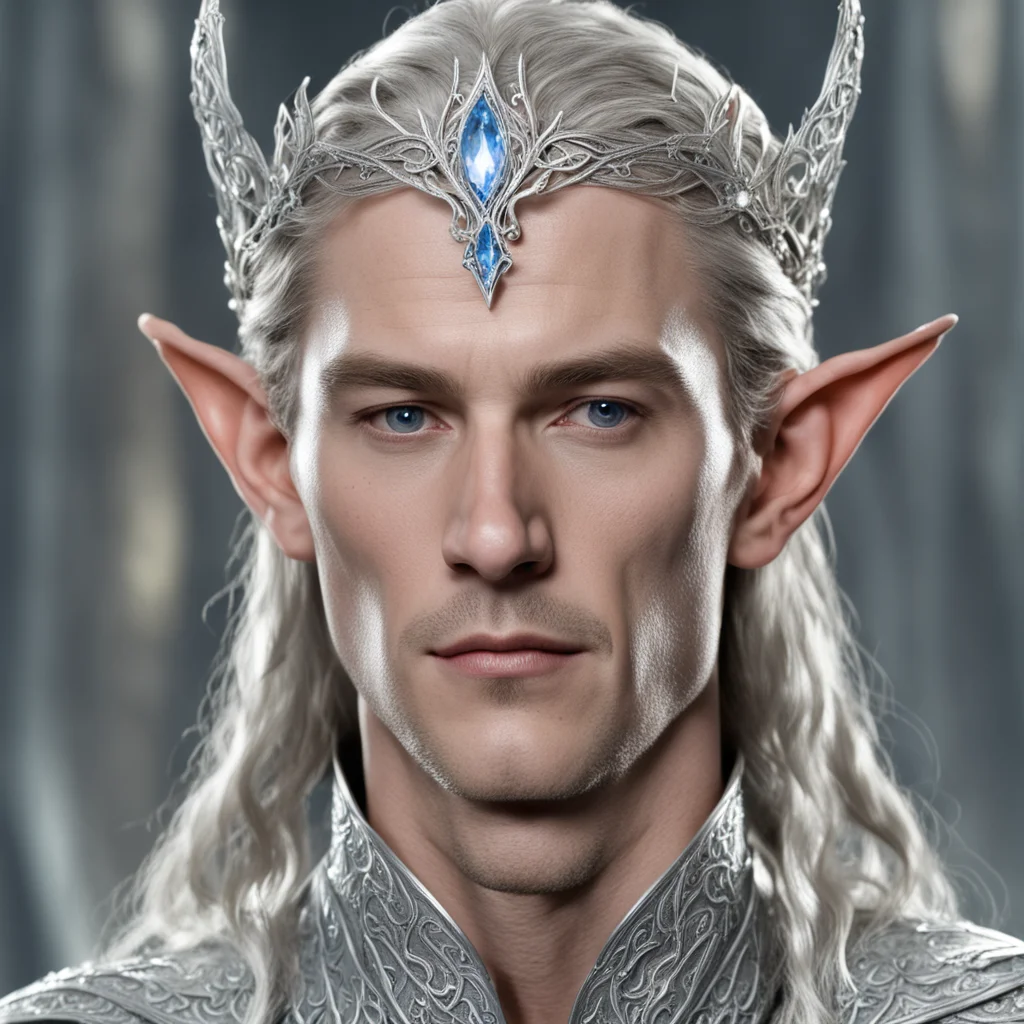 aiking thingol wearing small silver elvish circlet with white diamond 