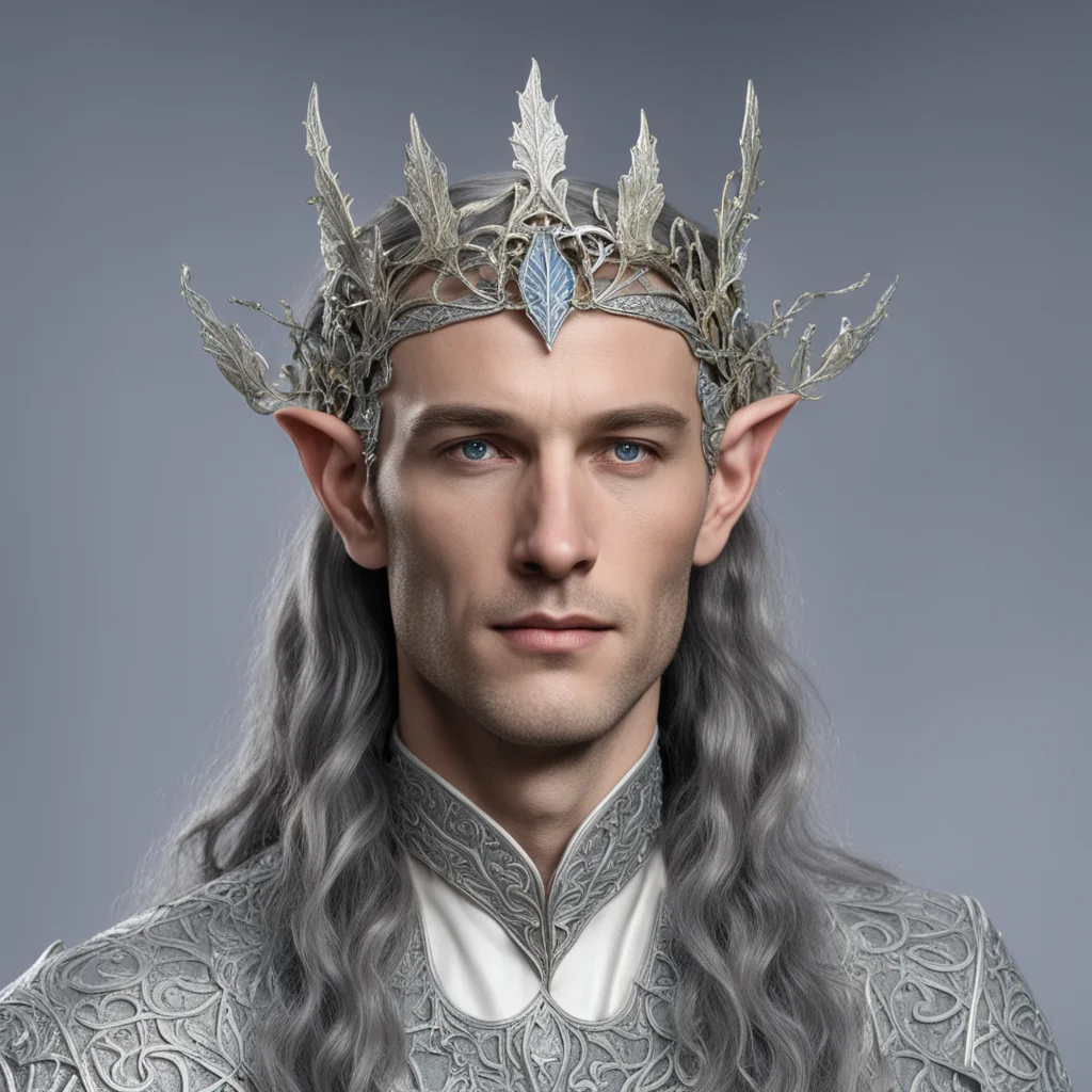 king thingol wearing small silver ivy leaf elven circlet with diamonds amazing awesome portrait 2