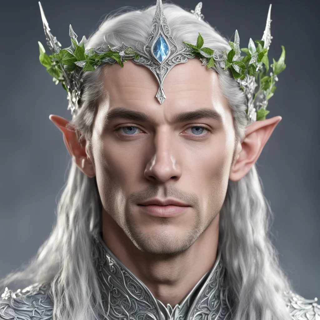 king thingol wearing small silver ivy leaf elven circlet with diamonds good looking trending fantastic 1