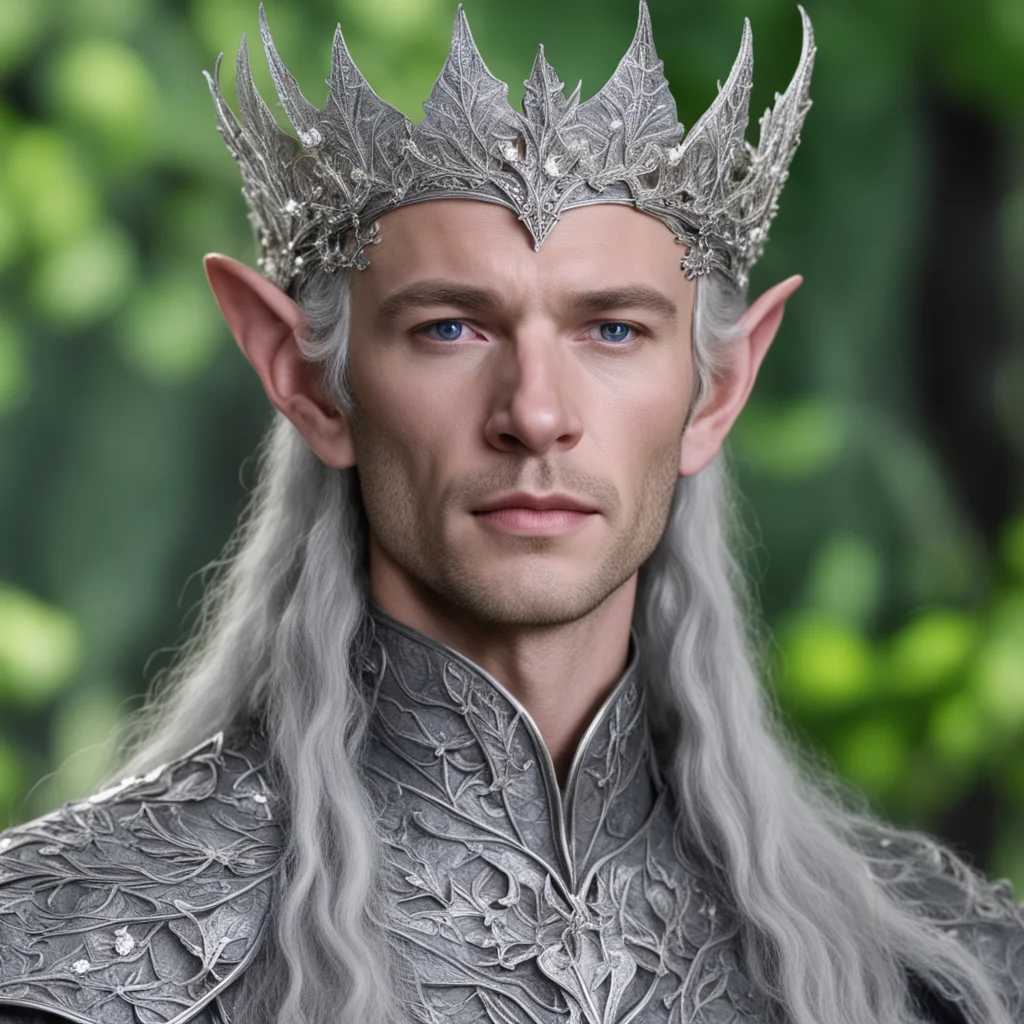 king thingol wearing small silver oak leaf elven circlet with diamonds amazing awesome portrait 2