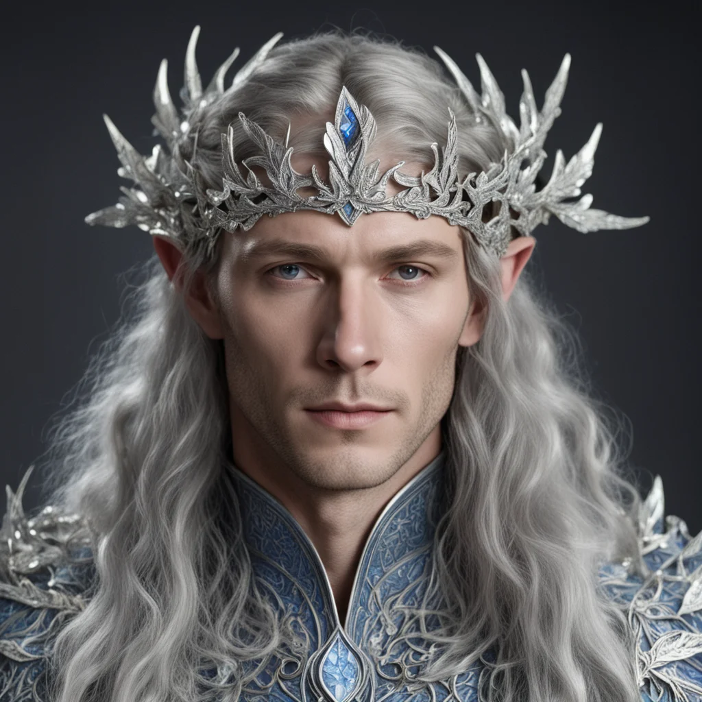 king thingol wearing small silver oak leaf elven circlet with diamonds confident engaging wow artstation art 3