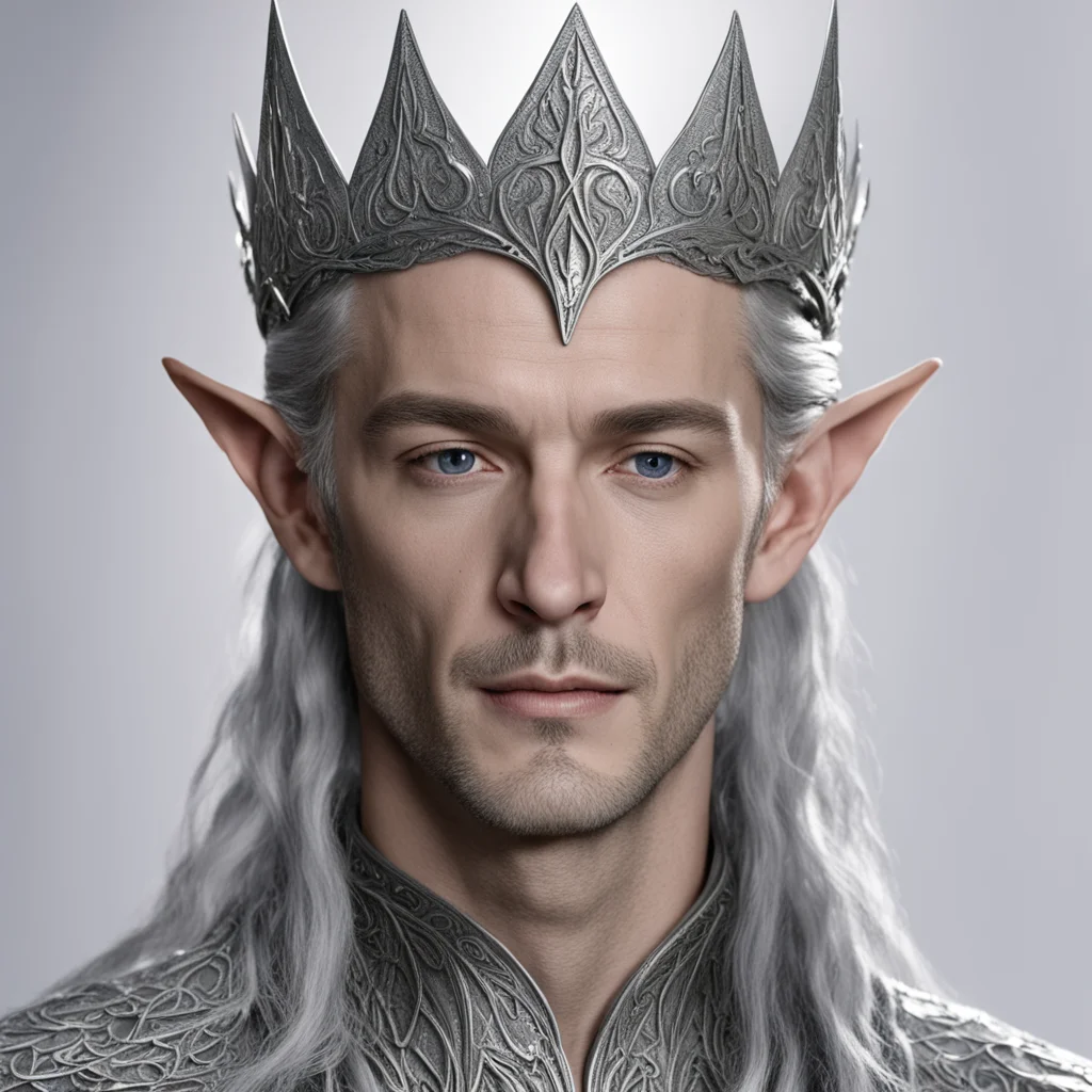 king thingol wearing small silver wood elf circlet  confident engaging wow artstation art 3