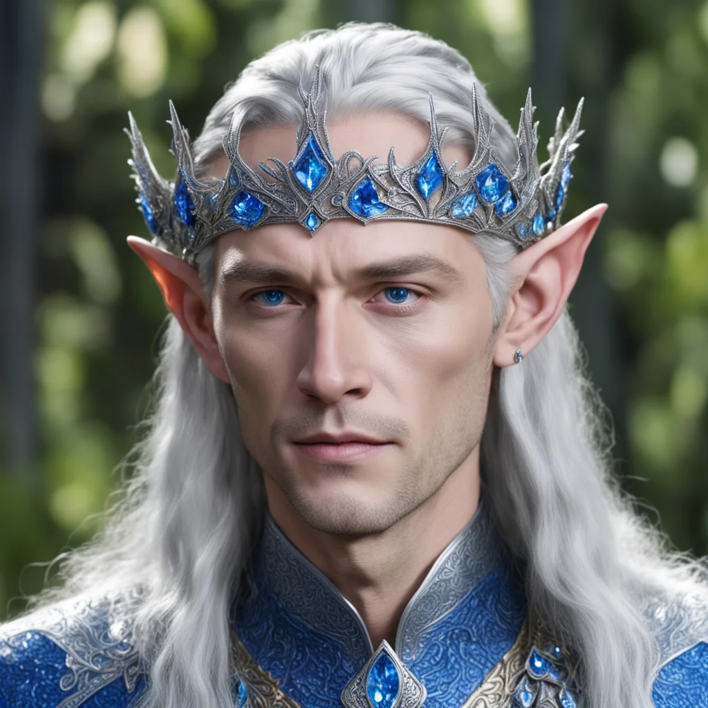 king thingol wearing small silver wood elf circlet with blue diamonds