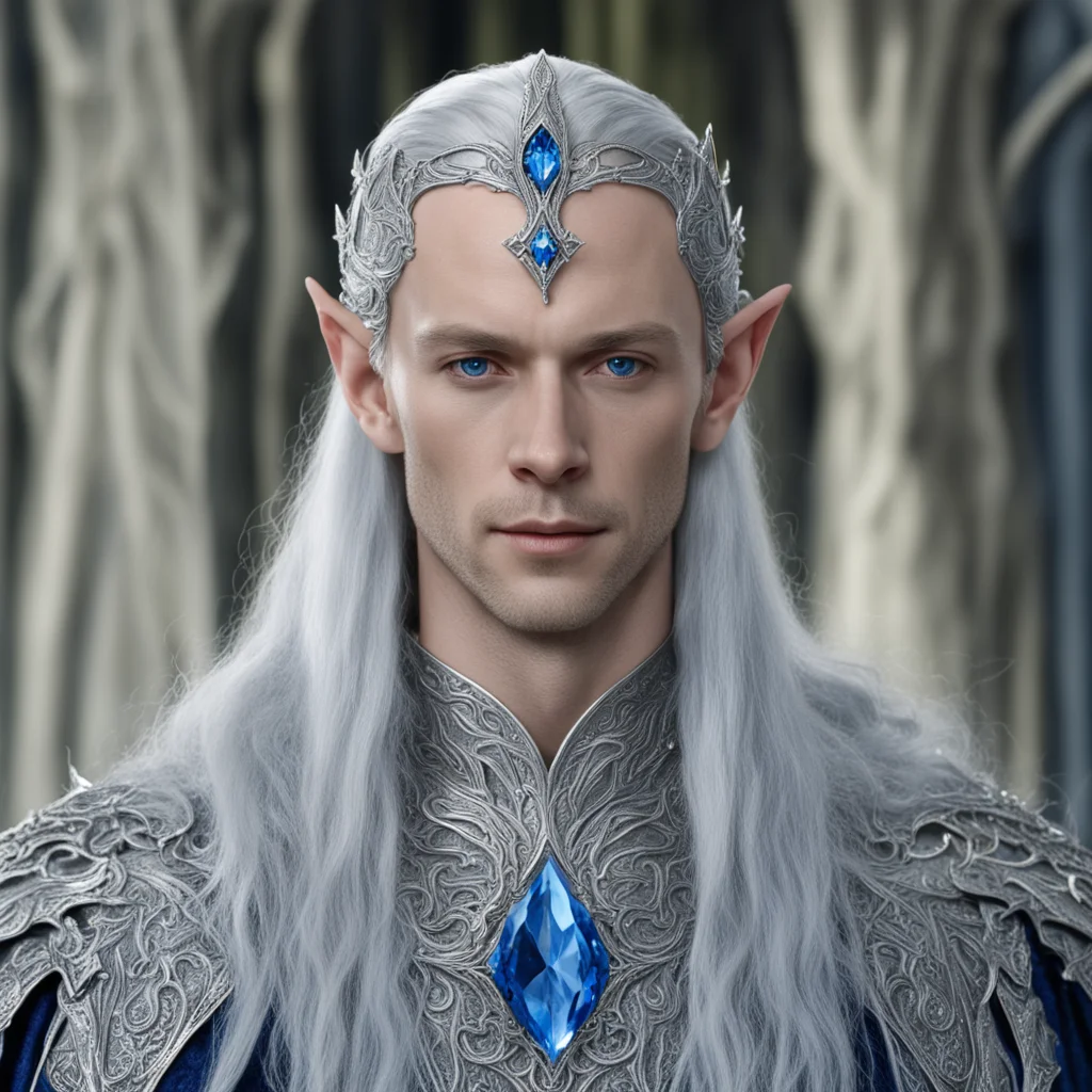 king thingol wearing thin silver elvish circlet with blue diamond amazing awesome portrait 2