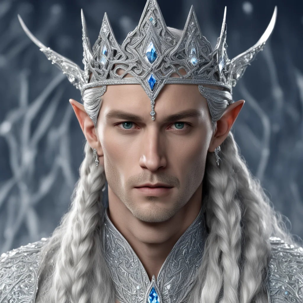king thingol with braids wearing silver elvish circlet encrusted with large diamonds with large center diamond amazing awesome portrait 2