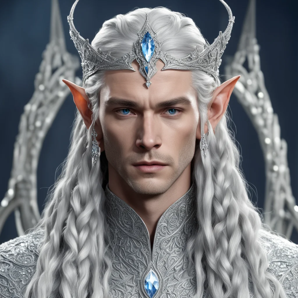 king thingol with braids wearing silver elvish circlet encrusted with large diamonds with large center diamond good looking trending fantastic 1