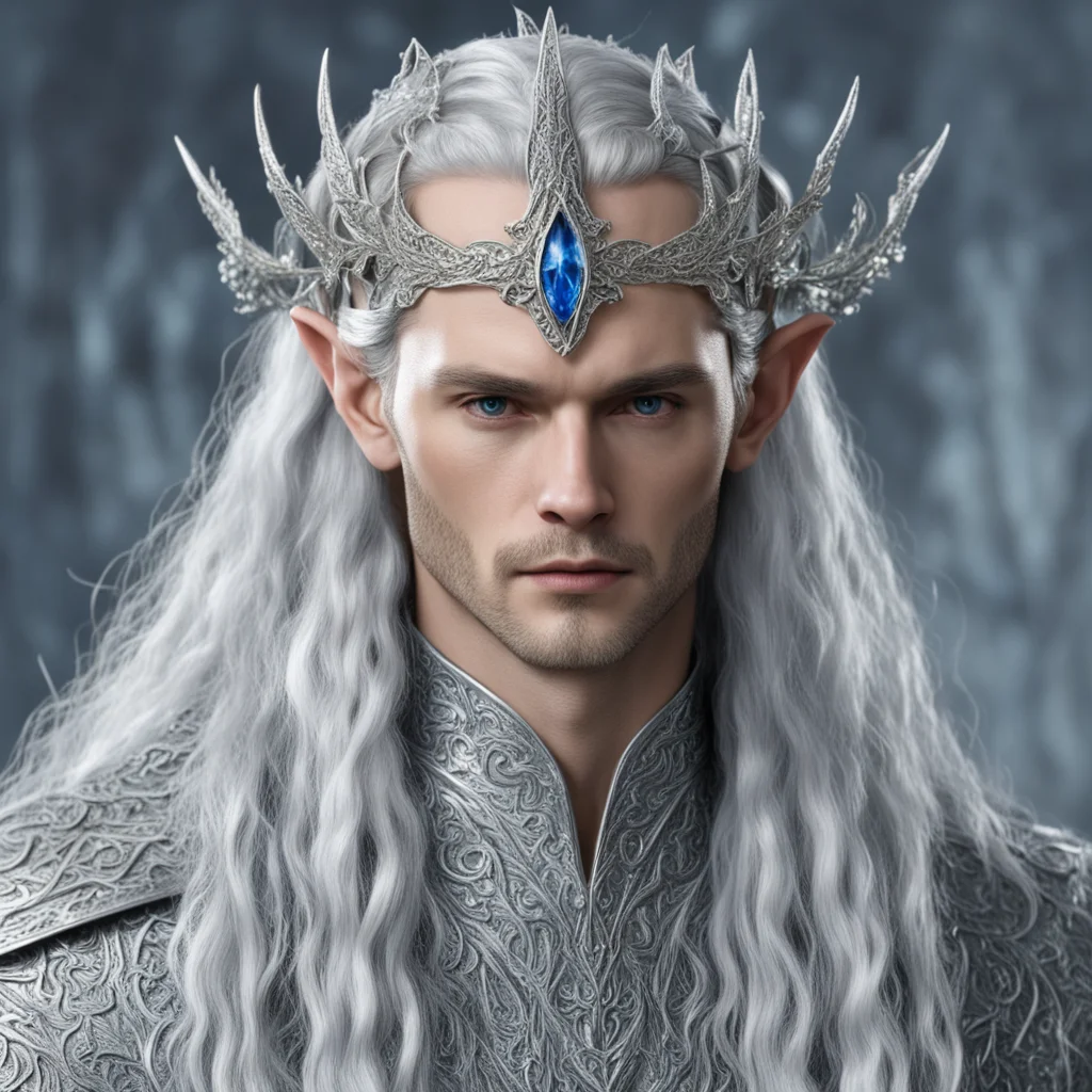 king thingol with braids wearing silver elvish hair pins and silver elvish circlet encrusted with diamonds confident engaging wow artstation art 3