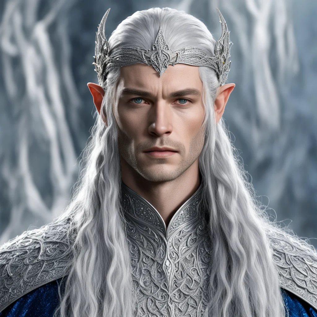 king thingol with braids wearing silver elvish hair pins and silver elvish circlet encrusted with diamonds good looking trending fantastic 1