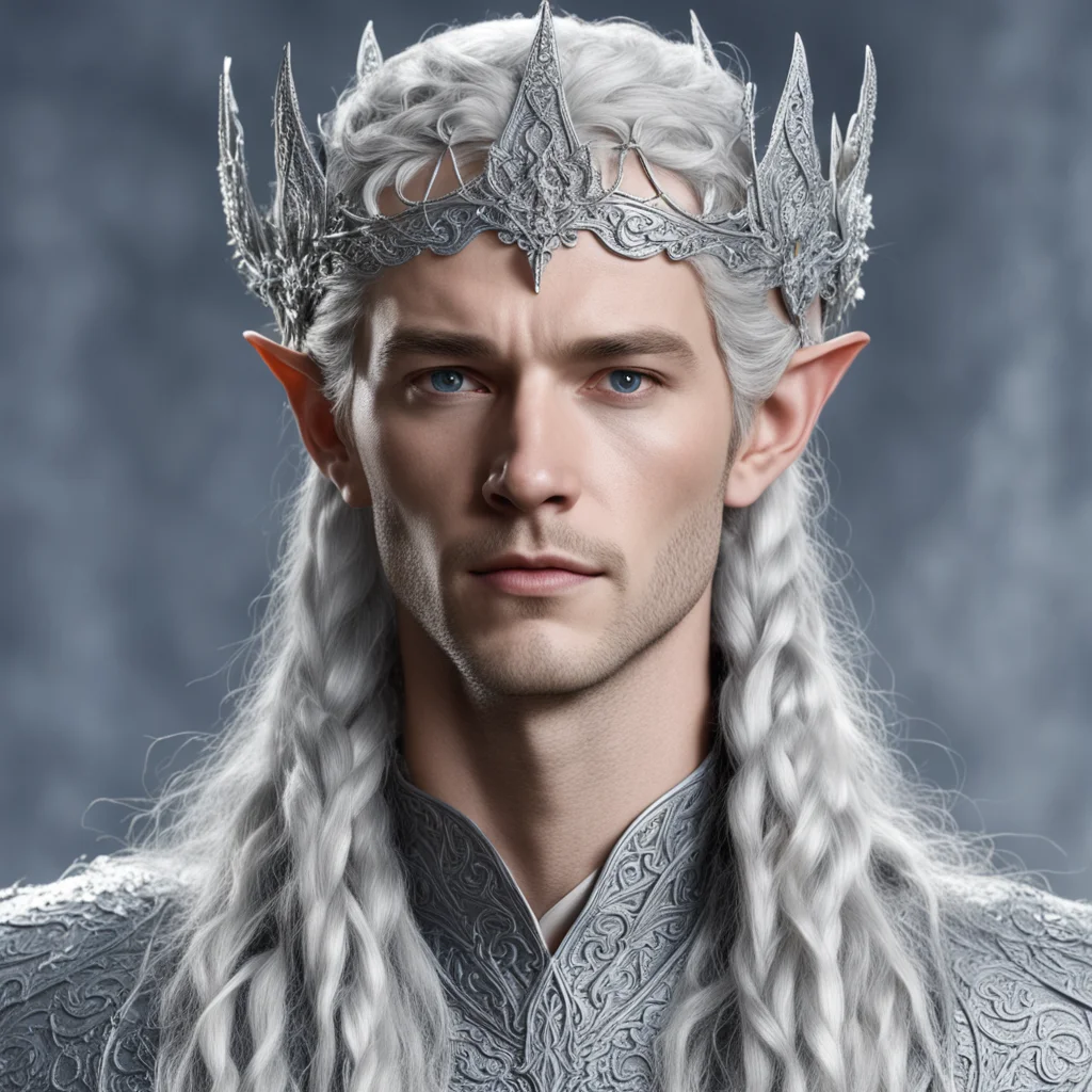 aiking thingol with braids wearing silver flower elvish circlet  encrusted with diamonds confident engaging wow artstation art 3