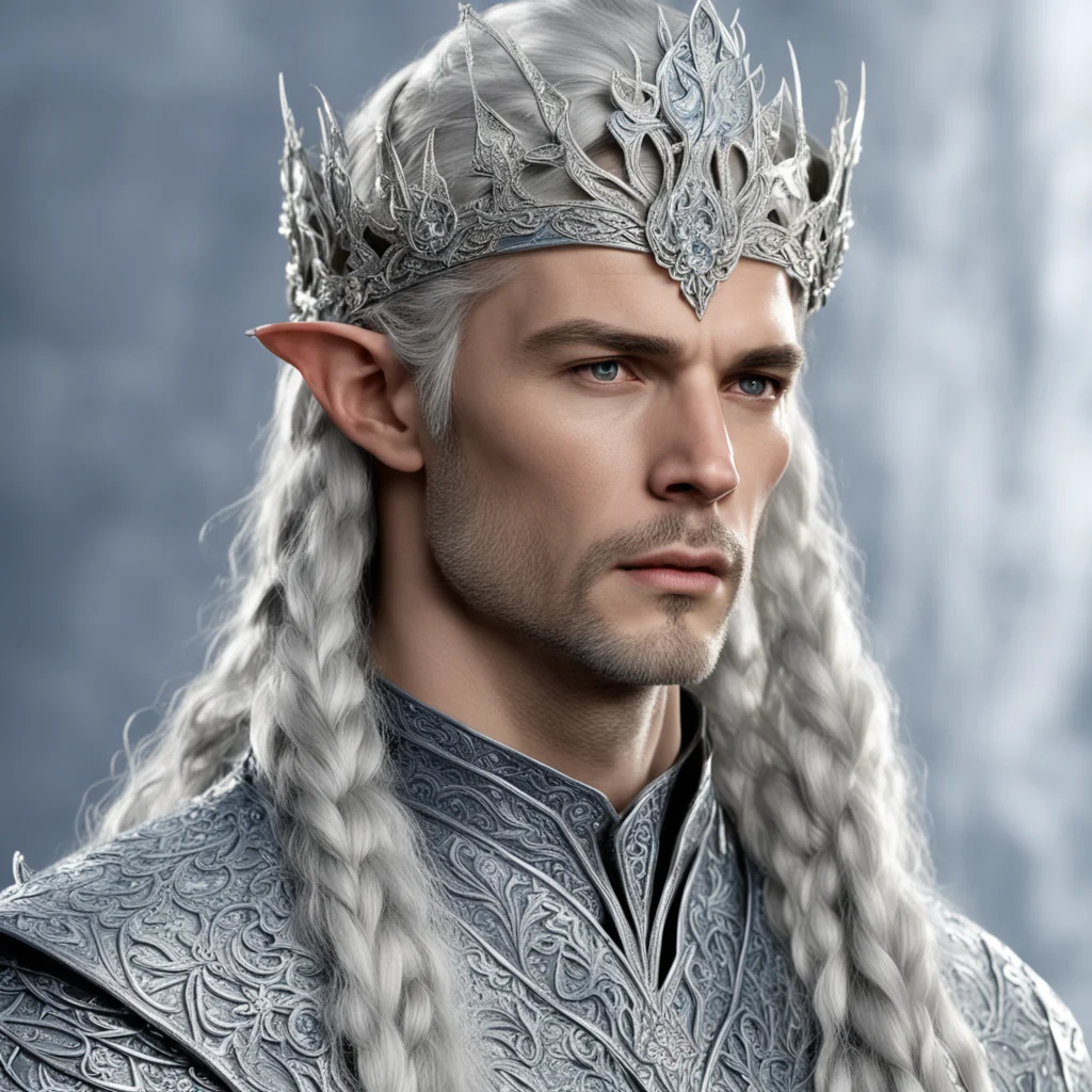 king thingol with braids wearing silver flower elvish circlet  encrusted with diamonds good looking trending fantastic 1