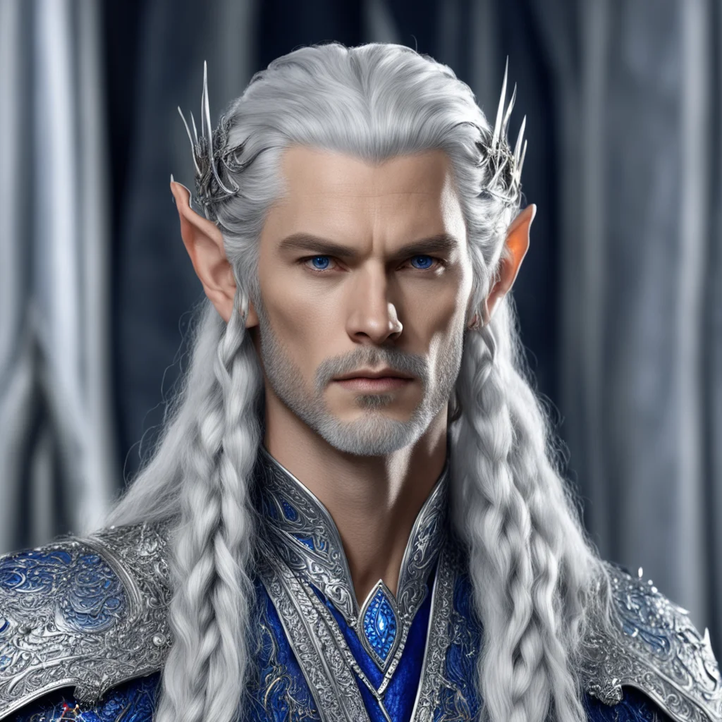 king thingol with braids wearing silver hair fork with diamonds and sapphires amazing awesome portrait 2