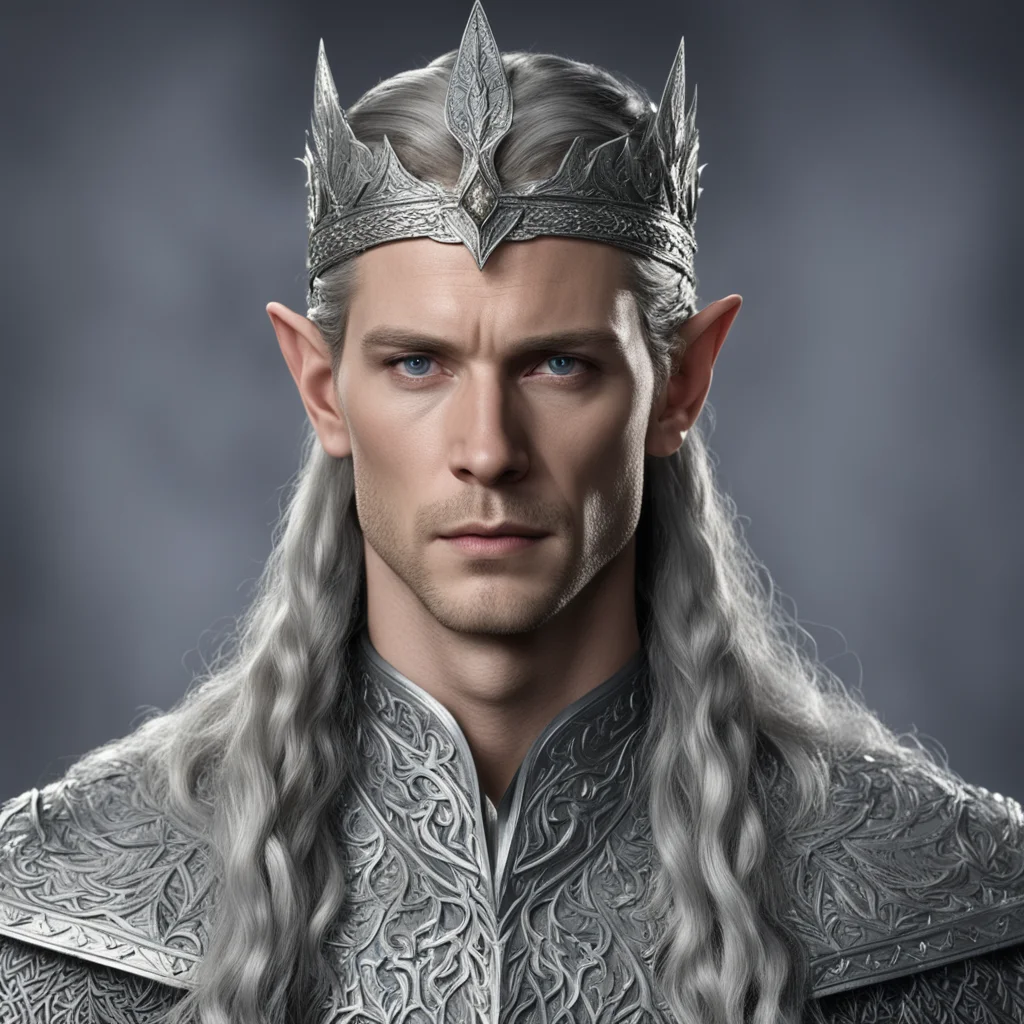 king thingol with braids wearing silver laurel leaf circlet studded with diamonds good looking trending fantastic 1