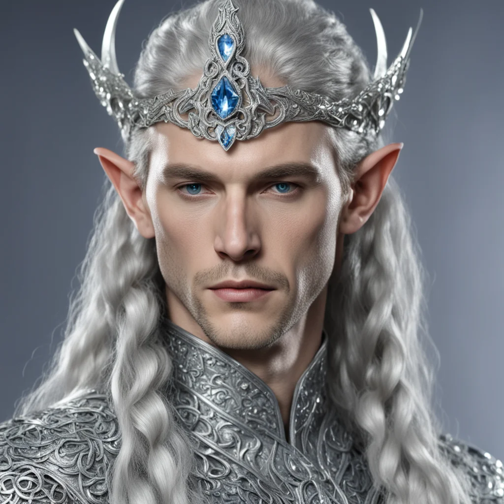 king thingol with braids wearing silver serpent silver elvish circlet encrusted with diamonds with large center diamond  amazing awesome portrait 2