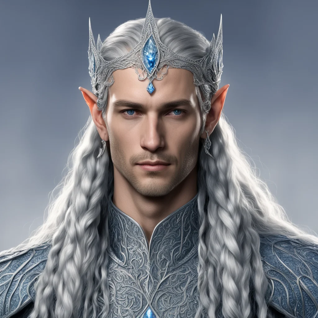king thingol with braids wearing silver sindarin elvish circlet with diamonds wearing the nauglamir  amazing awesome portrait 2