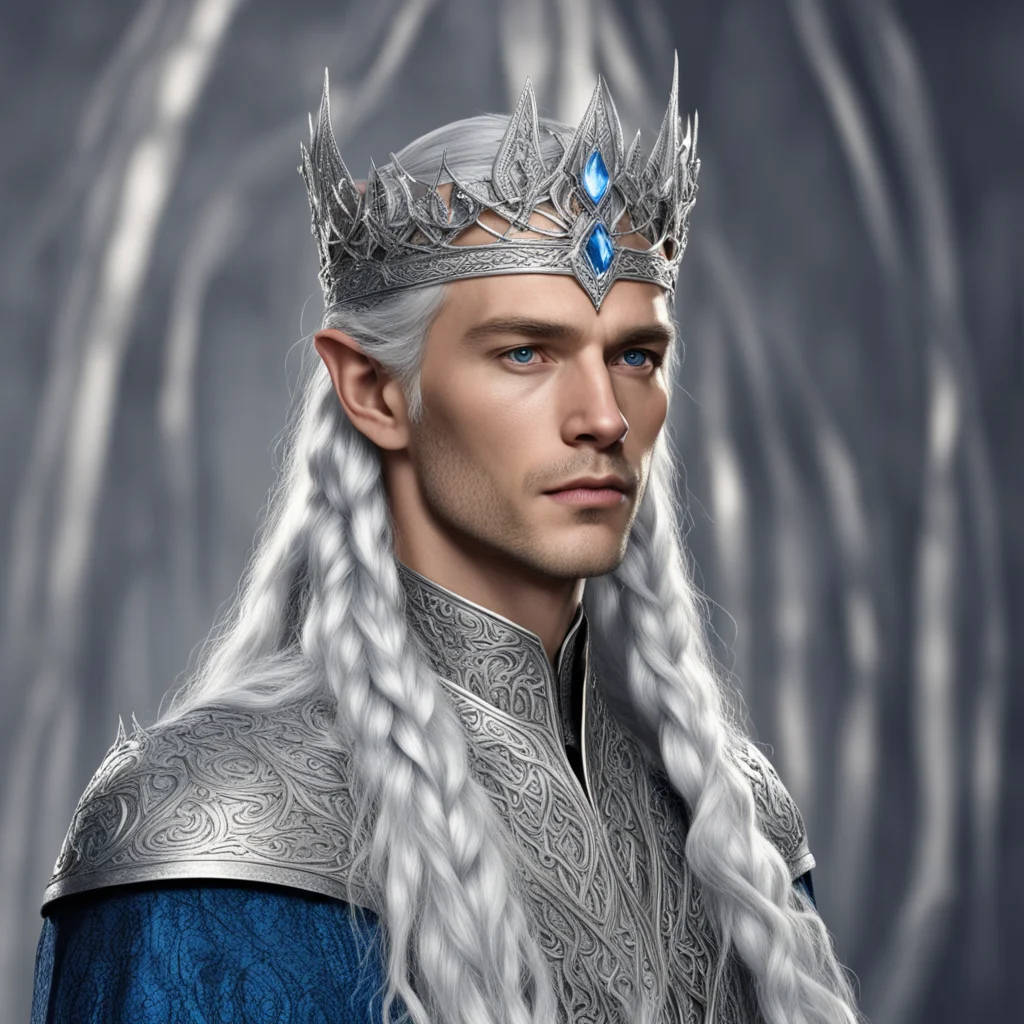 king thingol with braids wearing silver sindarin elvish circlet with diamonds wearing the nauglamir  confident engaging wow artstation art 3