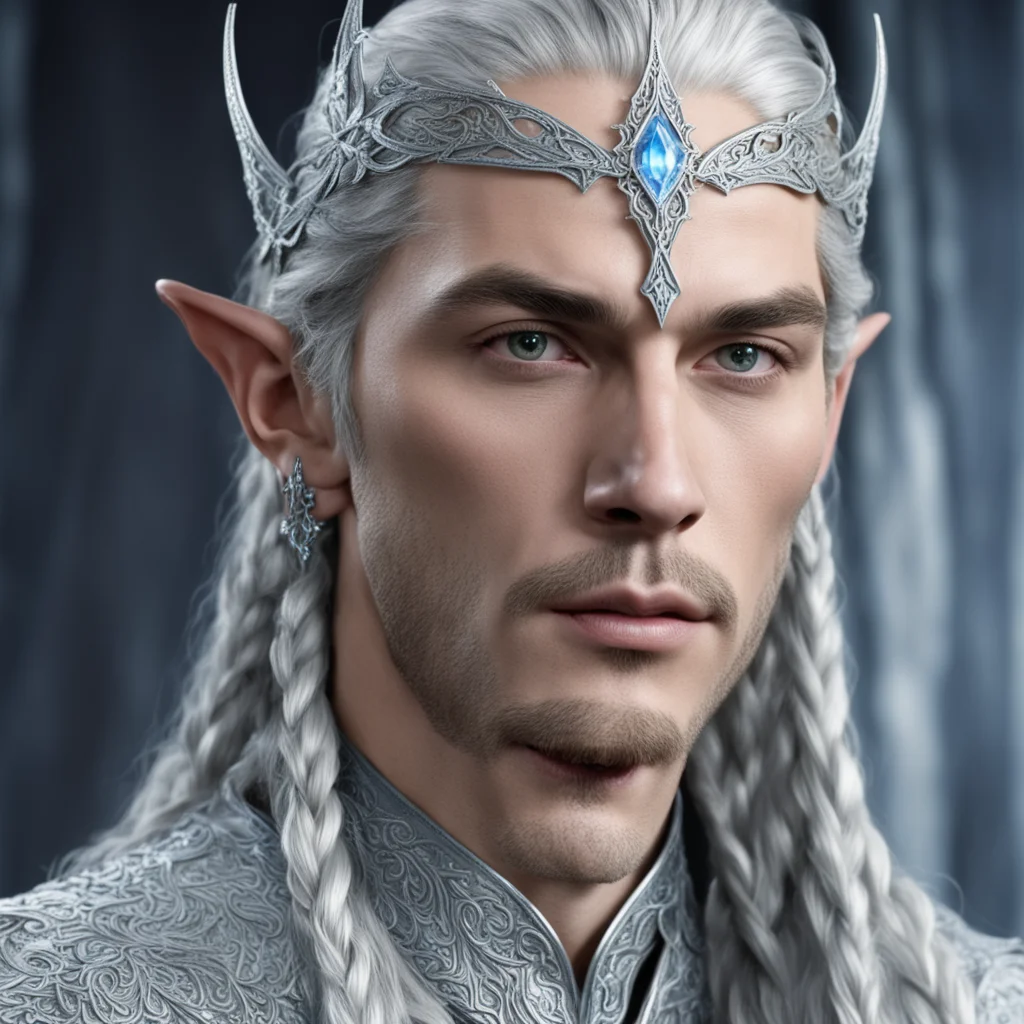 king thingol with braids wearing silver sindarin elvish circlet with diamonds wearing the nauglamir  good looking trending fantastic 1