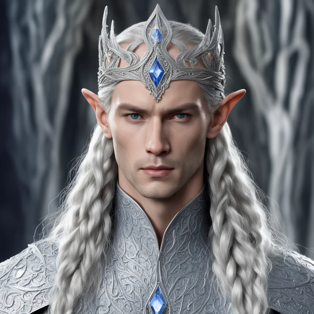 king thingol with braids wearing silver sindarin elvish circlet with large center diamond amazing awesome portrait 2