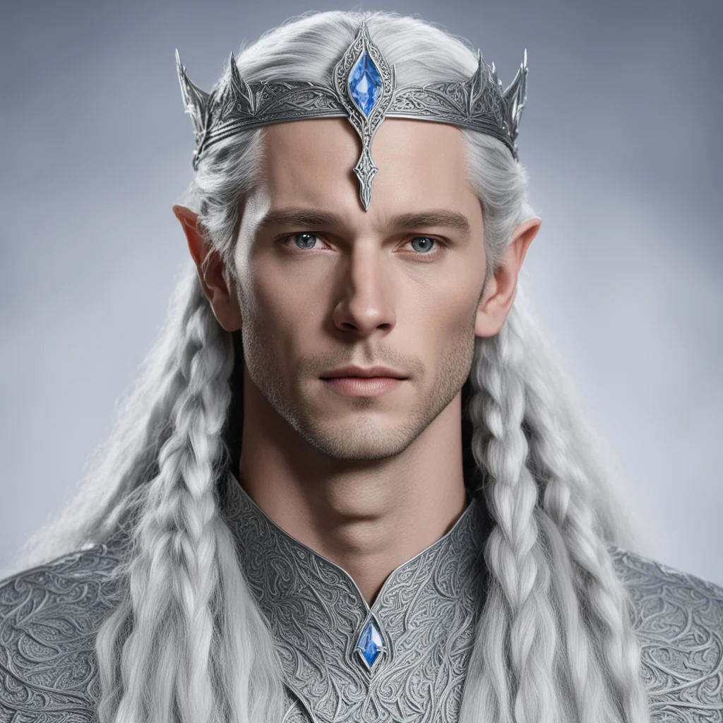 king thingol with braids wearing silver sindarin elvish circlet with large center diamond confident engaging wow artstation art 3