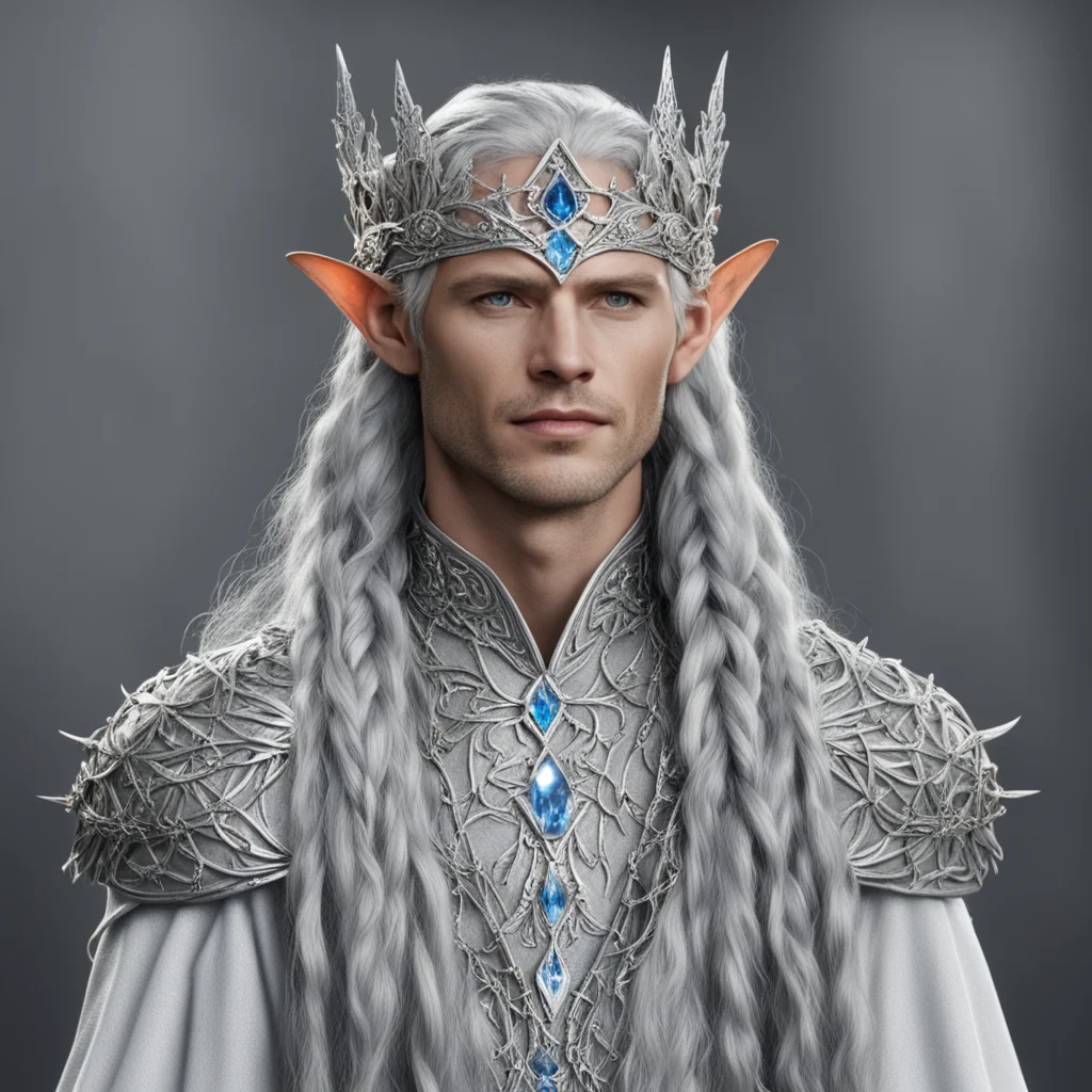 king thingol with braids wearing silver twig and diamond berry elvish circlet with large center diamond amazing awesome portrait 2
