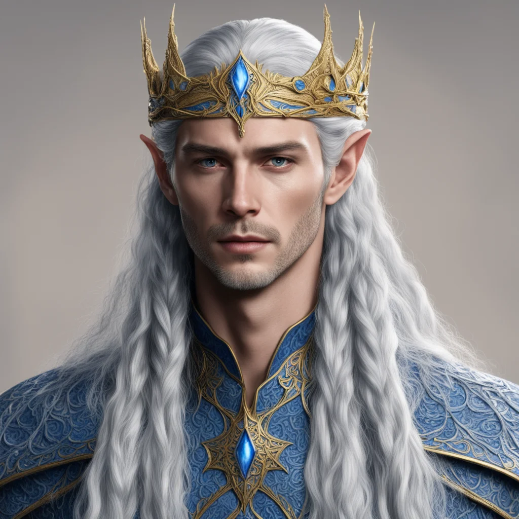 king thingol with braids wearing sindarin elvish circlet wearing the nauglamir 