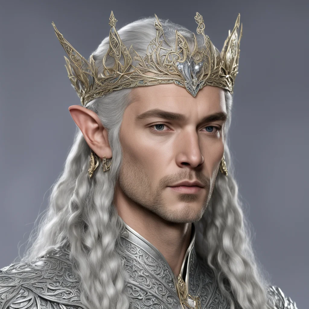 king thingol with braids wearing small elven tiara with diamonds good looking trending fantastic 1