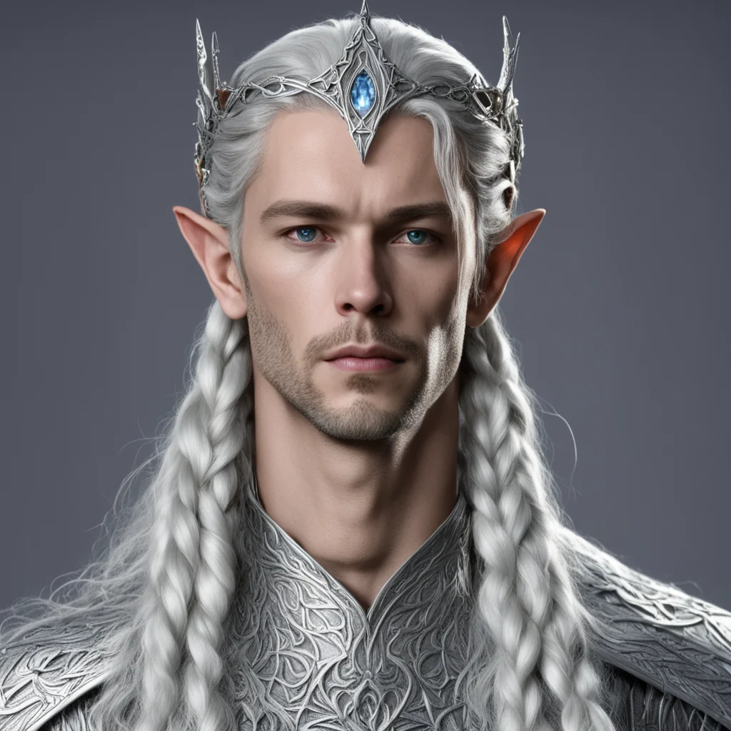 king thingol with braids wearing small silver elvish circlet with large center diamond good looking trending fantastic 1