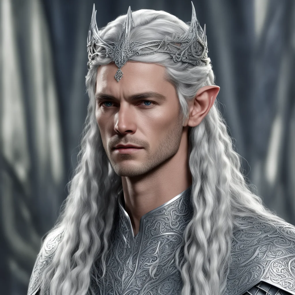 king thingol with braids wearing small silver serpentine elven circlet with diamonds amazing awesome portrait 2