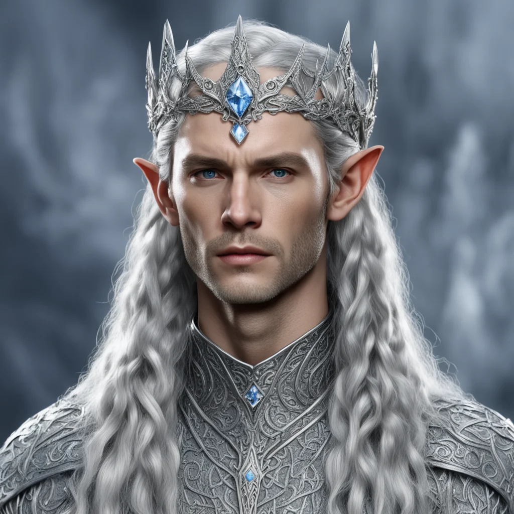 king thingol with braids wearing small silver serpentine elvish circlet encrusted with diamonds with large center diamond amazing awesome portrait 2
