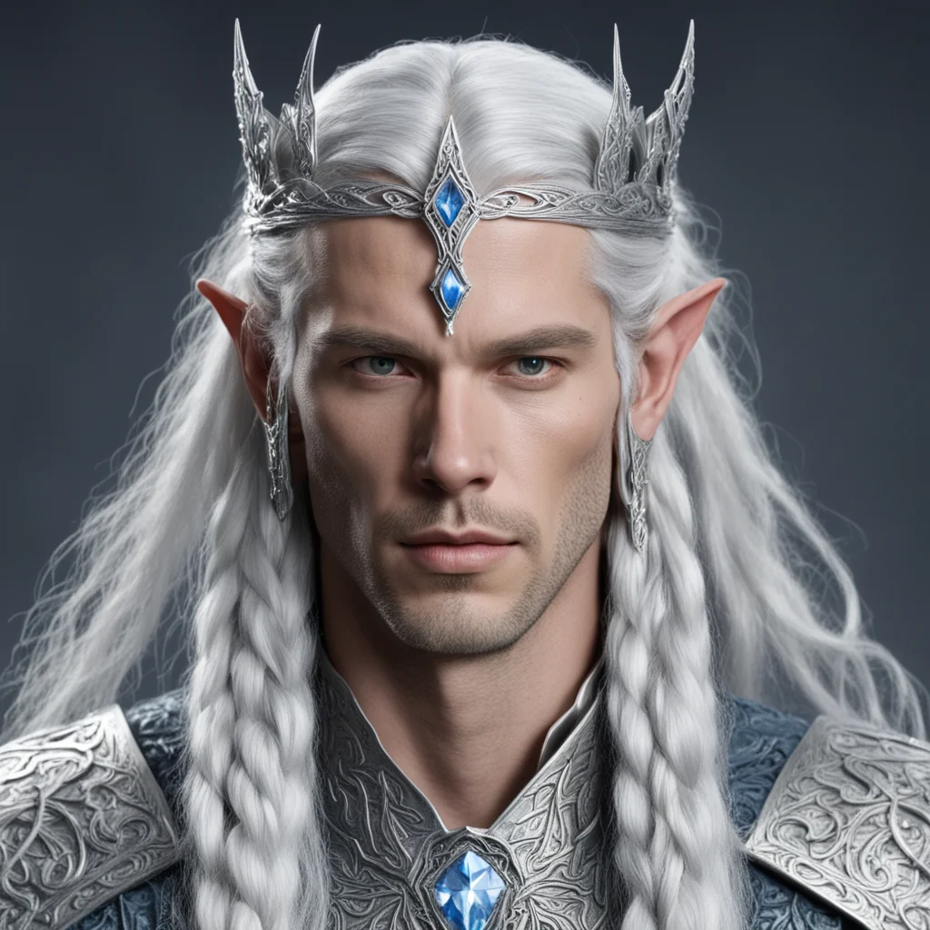 king thingol with silver hair and braids wearing silver sindarin elvish circlet with large center diamond  good looking trending fantastic 1
