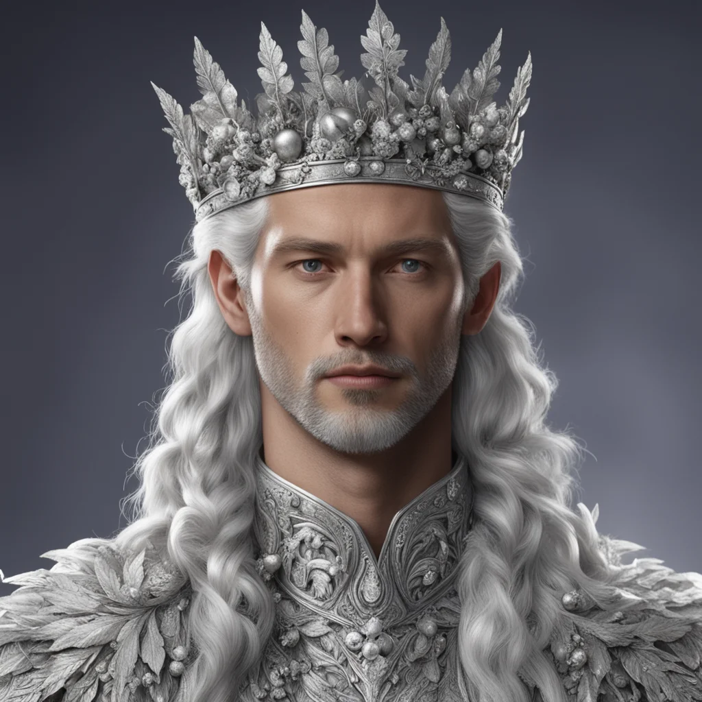 aiking thramduil wearing silver with silver leaves and berries in hair with diamonds  confident engaging wow artstation art 3