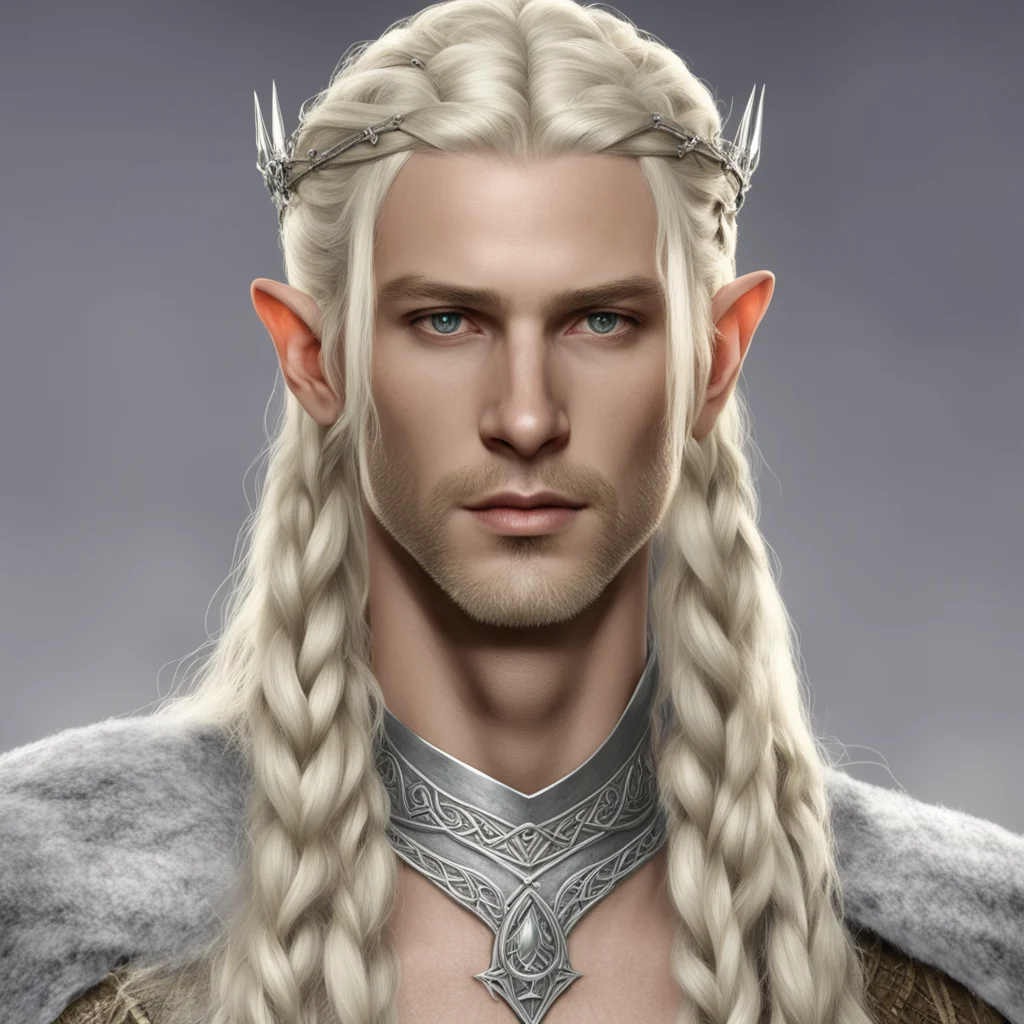 king thramduil with blond hair and braids wearing small thin silver elvish circlet with diamond in the center confident engaging wow artstation art 3