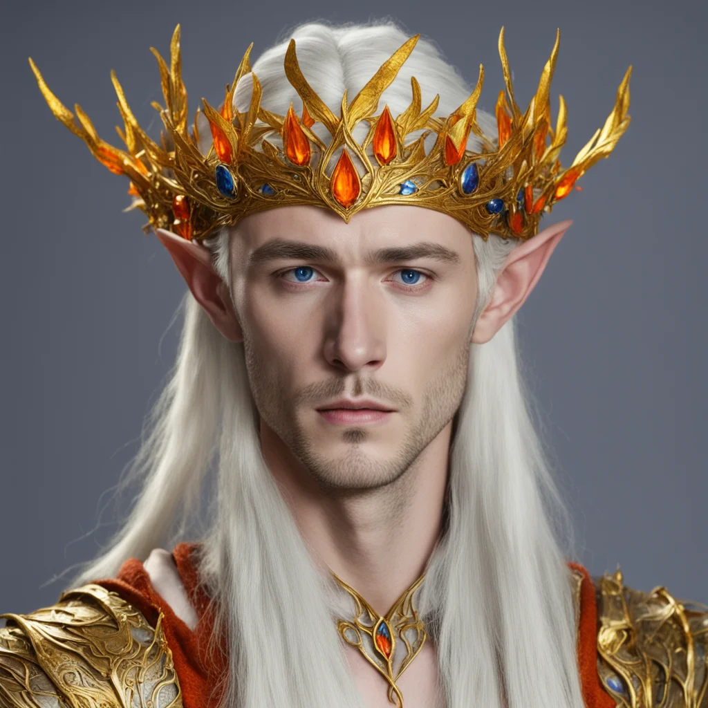 king thranduil wearing golden wood elf circlet with orange sapphires amazing awesome portrait 2
