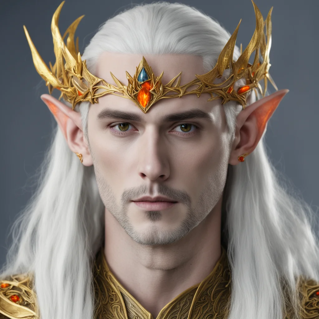 king thranduil wearing golden wood elf circlet with orange sapphires good looking trending fantastic 1