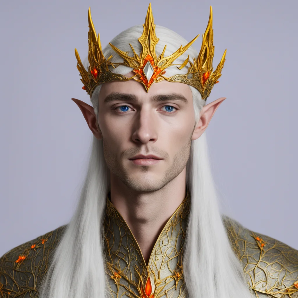 king thranduil wearing golden wood elf circlet with orange sapphires