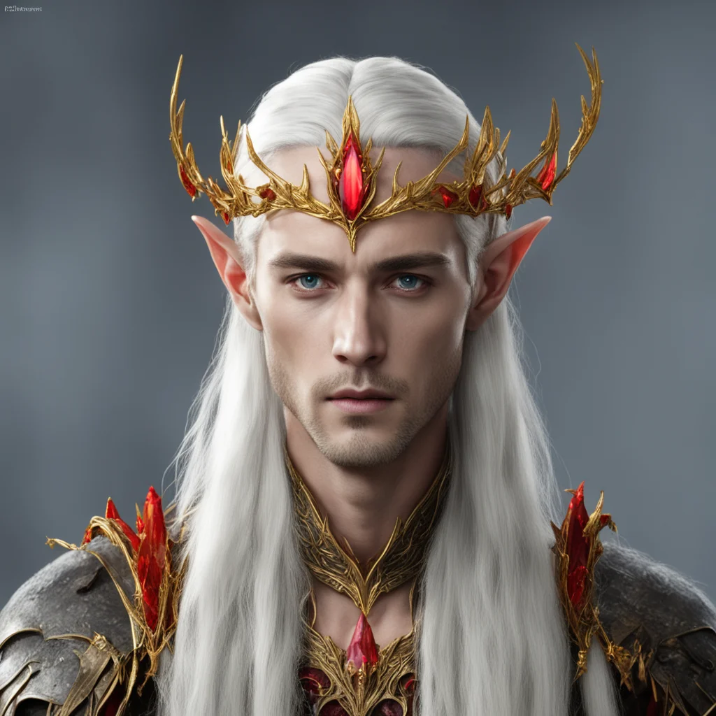 king thranduil wearing golden wood elf circlet with rubies and orange sapphires