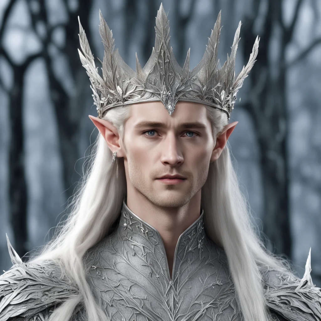 king thranduil wearing silver beech leaf elven crown with diamonds good looking trending fantastic 1