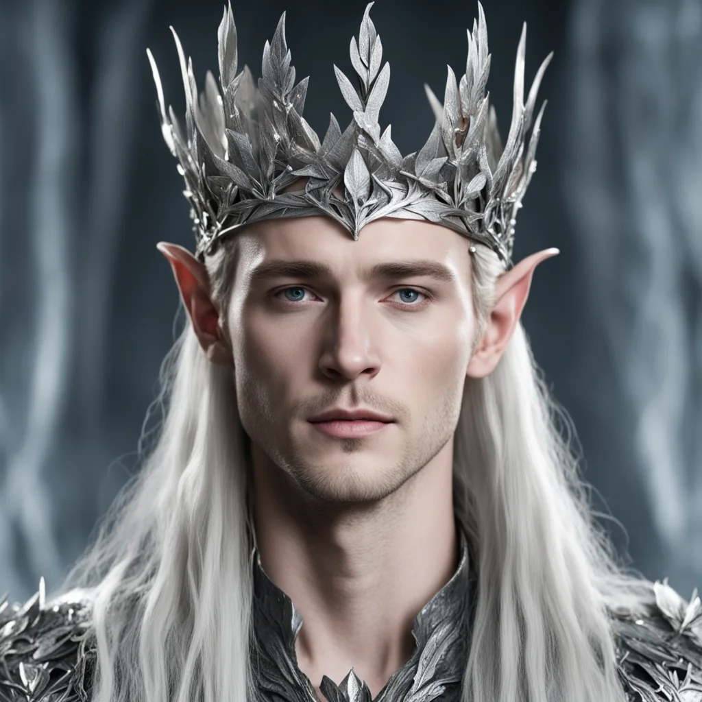 king thranduil wearing silver beech leaf elven crown with diamonds
